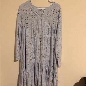 Crown & Ivy Light Blue Eyelet Long Sleeve high-low Dress